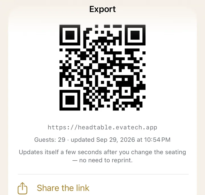 The find-my-seat QR code that guests scan at the venue